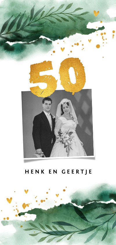Jubileum uitnodiging 50 jaar groen waterverf en goud - Jubileumkaarten Jubileumkaarten - Jubileum uitnodiging 50 jaar groen waterverf en goud