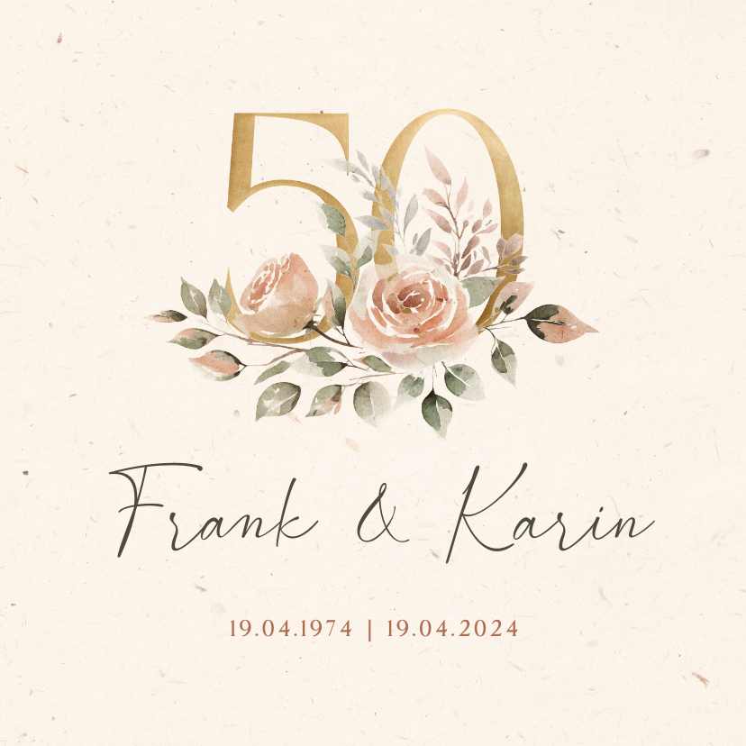 Jubileumkaarten - Jubileum uitnodiging 50 jaar klassiek met bloemen