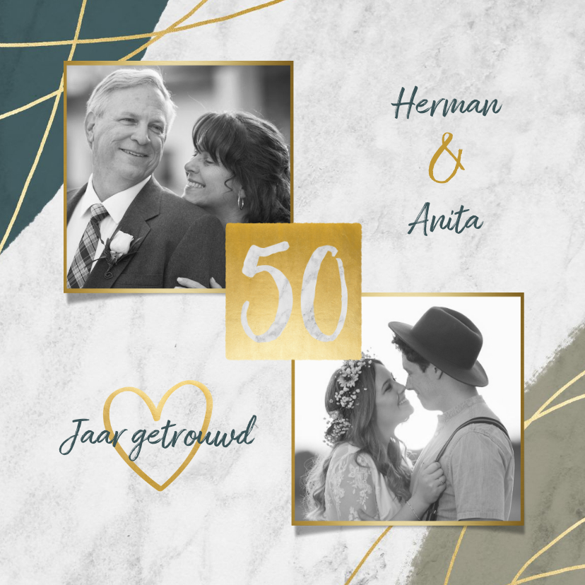 Jubileum uitnodiging 50 jaar met marmer, verf en foto's - Jubileumkaarten Jubileumkaarten - Jubileum uitnodiging 50 jaar met marmer, verf en foto's