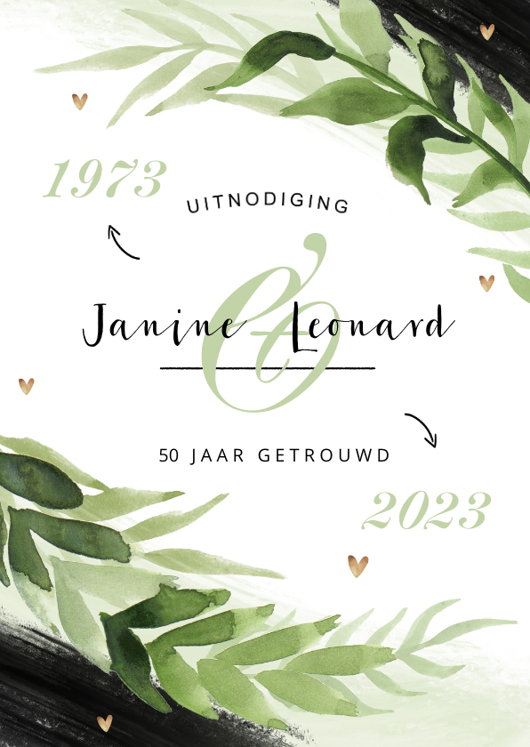 Jubileum uitnodiging botanisch zwart goud verf stijlvol - Jubileumkaarten Jubileumkaarten - Jubileum uitnodiging botanisch zwart goud verf stijlvol