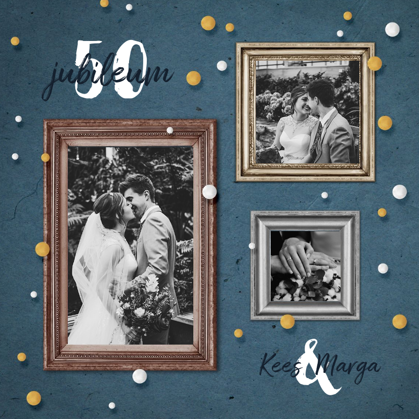 Jubileum uitnodiging feestelijk met fotolijstjes en confetti - Jubileumkaarten Jubileumkaarten - Jubileum uitnodiging feestelijk met fotolijstjes en confetti