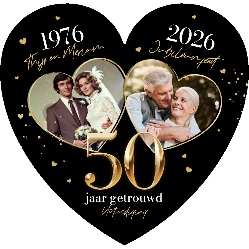Jubileumkaarten - Jubileum uitnodiging hartvorm liefde gouden huwelijk foto's