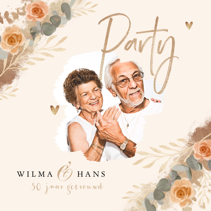 Jubileum uitnodiging klassiek goud bloemen foto - Jubileumkaarten Jubileumkaarten - Jubileum uitnodiging klassiek goud bloemen foto
