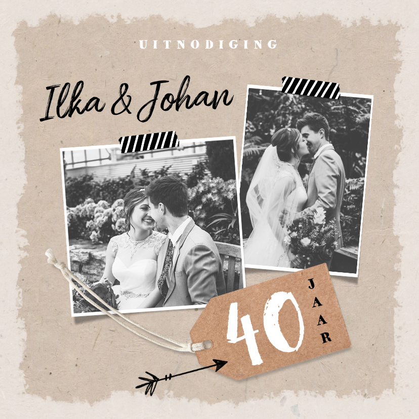 Jubileum uitnodiging kraftpapier met eigen foto's - Jubileumkaarten Jubileumkaarten - Jubileum uitnodiging kraftpapier met eigen foto's