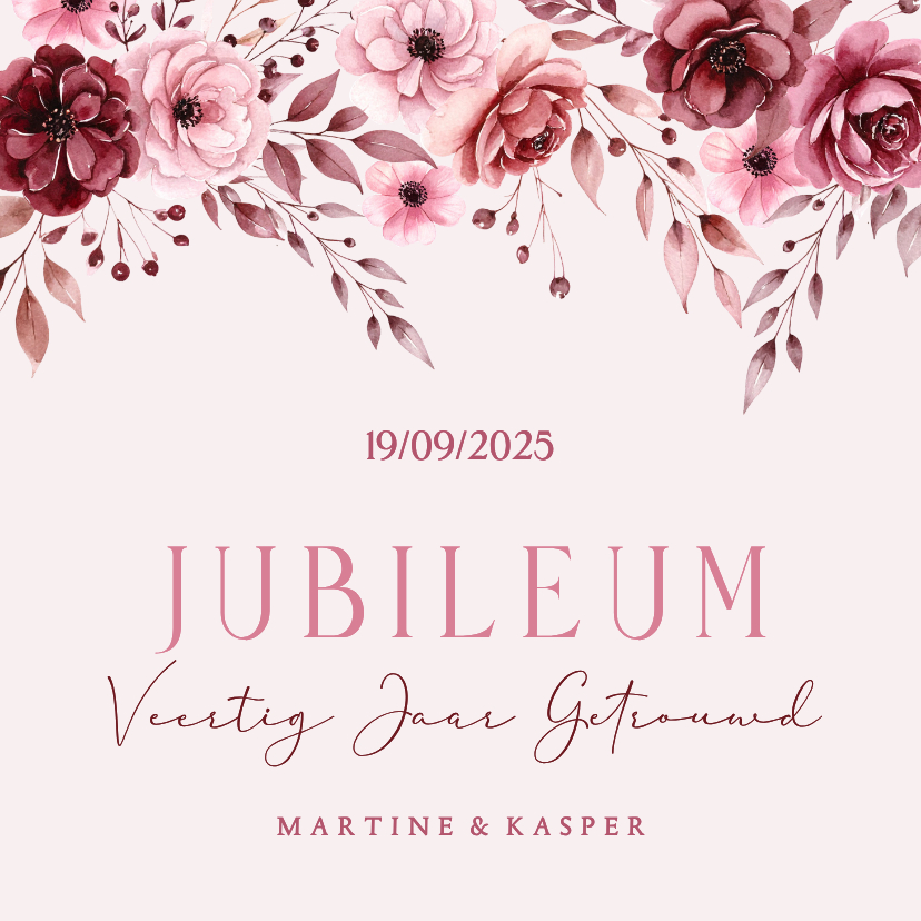 Jubileum uitnodiging roze met aquarel bloemetjes - Jubileumkaarten Jubileumkaarten - Jubileum uitnodiging roze met aquarel bloemetjes