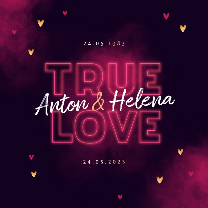 Jubileumkaarten - Jubileum uitnodiging true love neon hartjes
