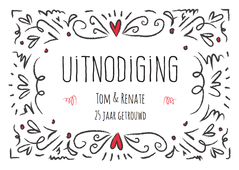 Jubileum uitnodigingskaart 25 jaar getrouwd hartjes - Jubileumkaarten Jubileumkaarten - Jubileum uitnodigingskaart 25 jaar getrouwd hartjes