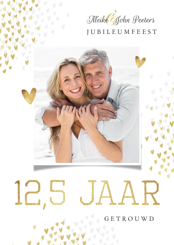 Jubileumkaarten - Jubileumfeest uitnodiging 12,5 jaar goud hartjes stijlvol