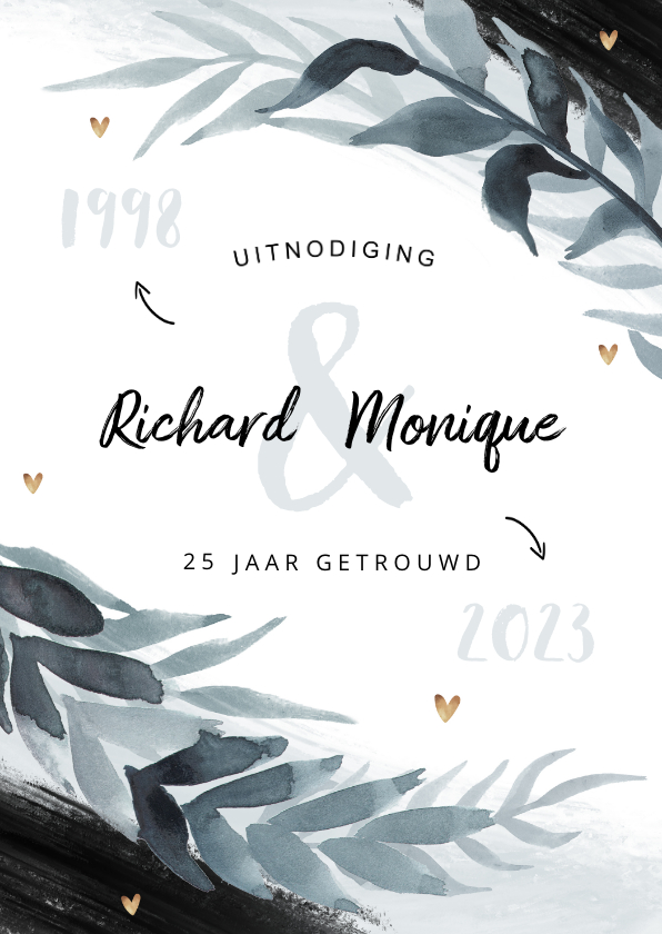 Jubileumfeest uitnodiging 25 jaar tuinfeest stijlvol hartjes - Jubileumkaarten Jubileumkaarten - Jubileumfeest uitnodiging 25 jaar tuinfeest stijlvol hartjes