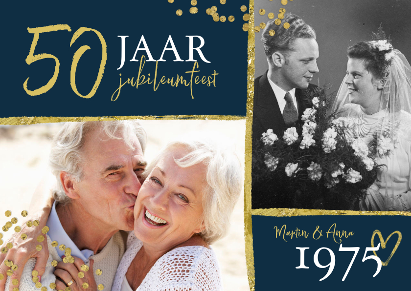 Jubileumkaarten - Jubileumfeest uitnodiging 50 jaar confetti goud foto