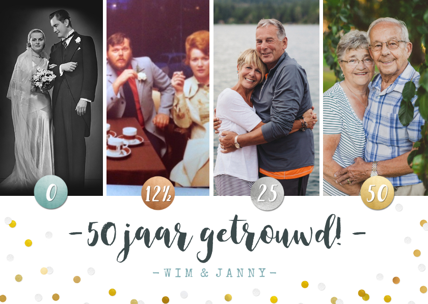Jubileumfeest uitnodiging fotocollage brons > zilver > goud! - Jubileumkaarten Jubileumkaarten - Jubileumfeest uitnodiging fotocollage brons > zilver > goud!