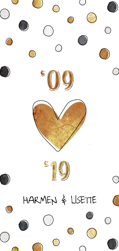 Jubileumkaart 10 jaar met jaartallen, hart en confetti - Jubileumkaarten Jubileumkaarten - Jubileumkaart 10 jaar met jaartallen, hart en confetti