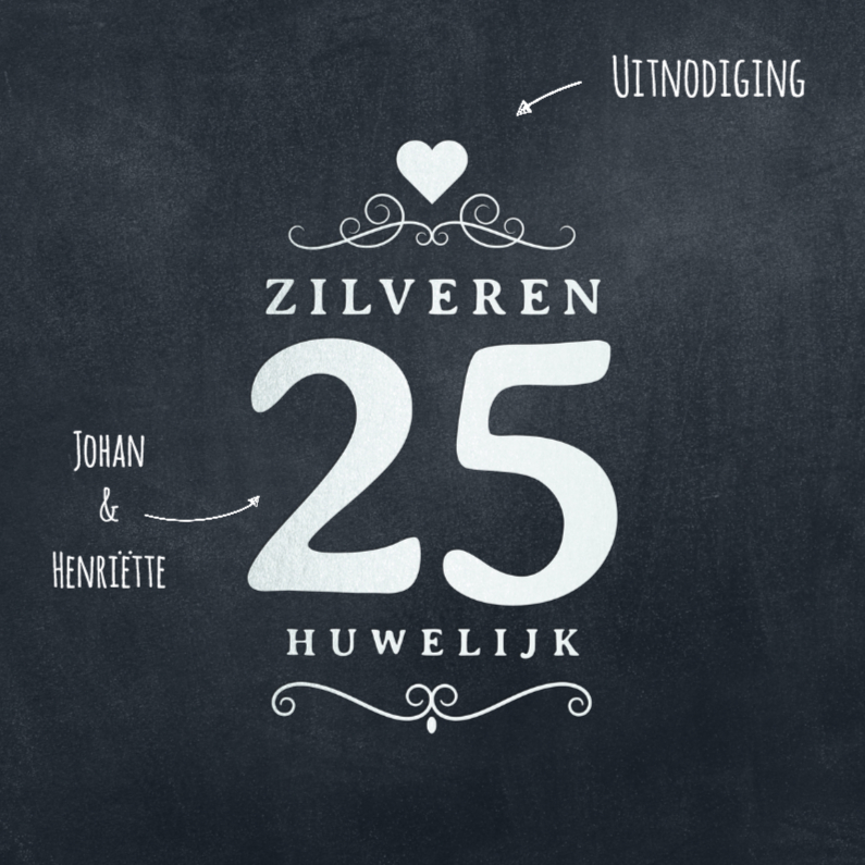 Jubileumkaart 25 jaar krijtbord - Jubileumkaarten Jubileumkaarten - Jubileumkaart 25 jaar krijtbord
