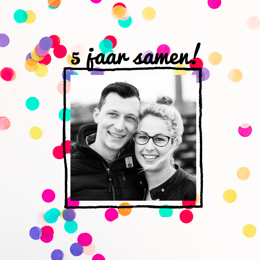 Jubileumkaart 5 jaar samen stip - Jubileumkaarten Jubileumkaarten - Jubileumkaart 5 jaar samen stip