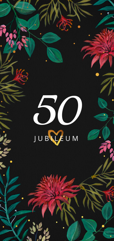 Jubileumkaart 50 jaar getrouwd dark floral bohemian met goud - Jubileumkaarten Jubileumkaarten - Jubileumkaart 50 jaar getrouwd dark floral bohemian met goud
