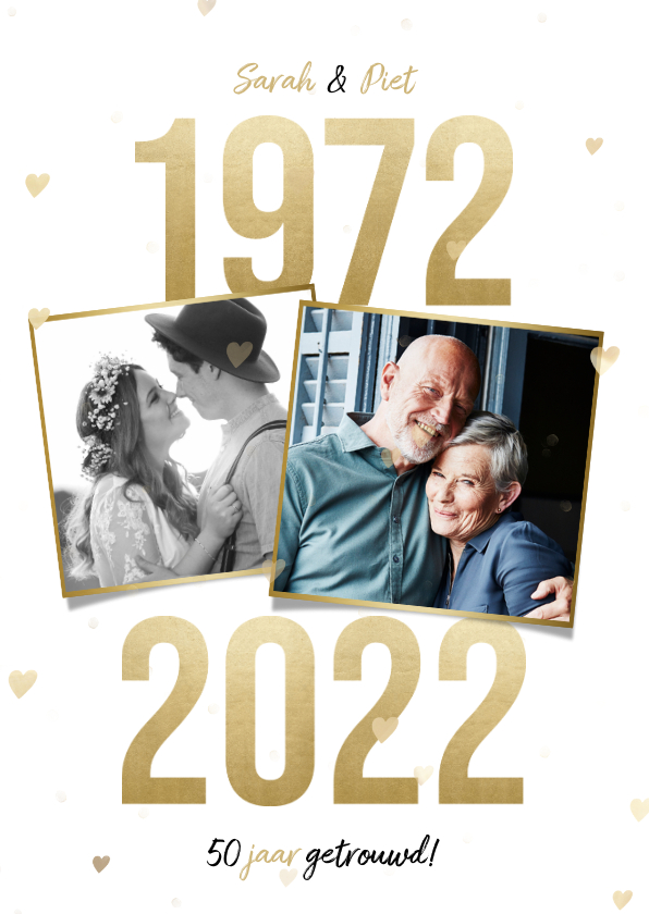 Jubileumkaarten - Jubileumkaart 50 jaar getrouwd gouden jaartallen 1972 - 2022