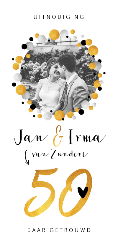 Jubileumkaarten - Jubileumkaart 50 jaar getrouwd met confetti en eigen foto