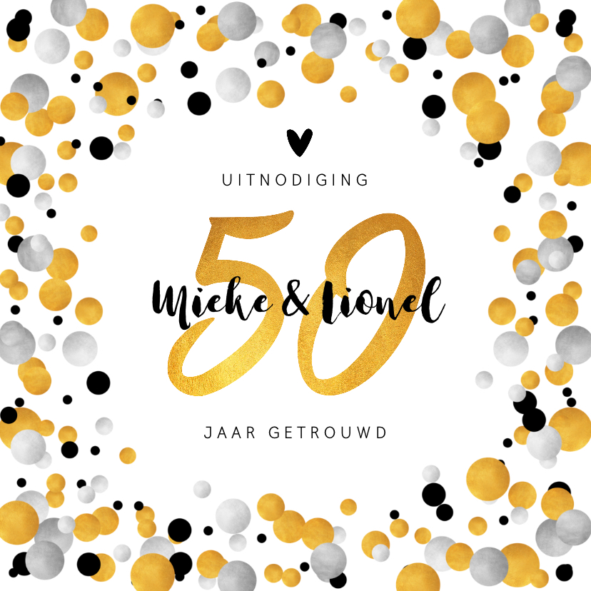 Jubileumkaart 50 jaar uitnodiging feestelijk met confetti - Jubileumkaarten Jubileumkaarten - Jubileumkaart 50 jaar uitnodiging feestelijk met confetti