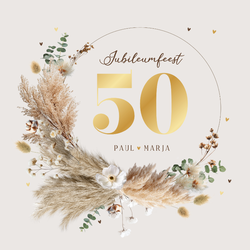 Jubileumkaarten - Jubileumkaart boho krans 50 jaar getrouwd