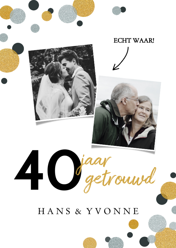 Jubileumkaart confetti goud en zilverlook staand - Jubileumkaarten Jubileumkaarten - Jubileumkaart confetti goud en zilverlook staand