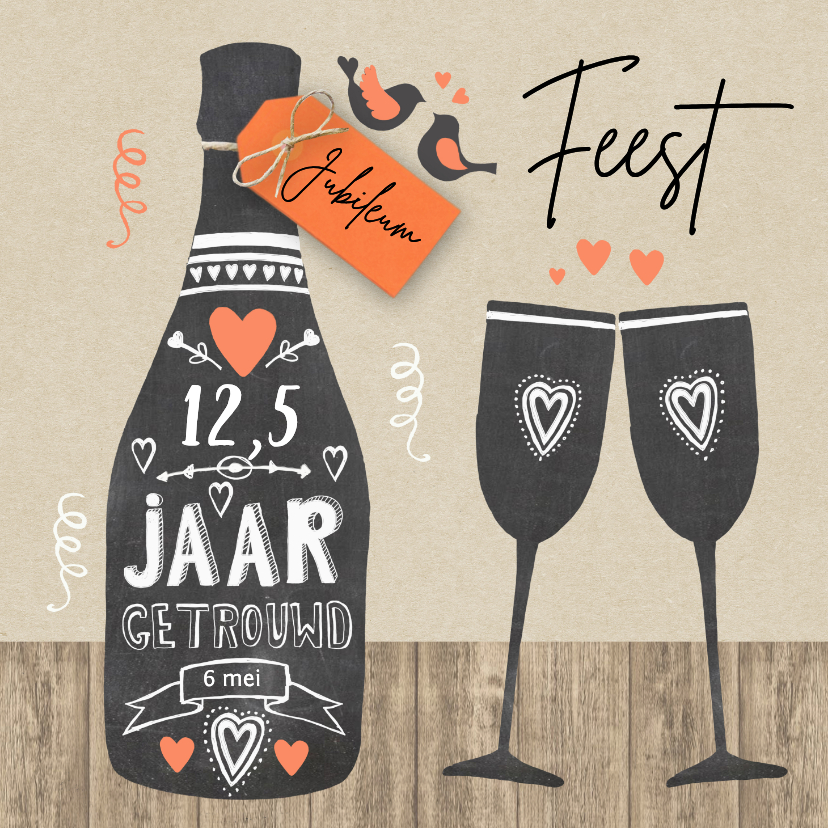 Jubileumkaart fles chalkbord - Jubileumkaarten Jubileumkaarten - Jubileumkaart fles chalkbord