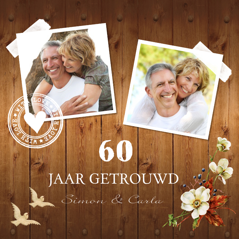 Jubileumkaart foto bloemen hout - Jubileumkaarten Jubileumkaarten - Jubileumkaart foto bloemen hout