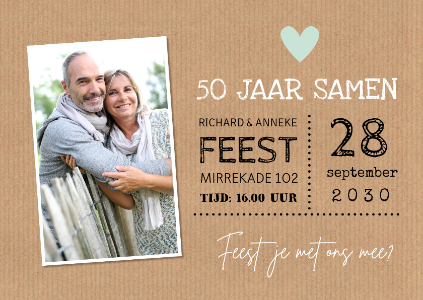 Jubileumkaart foto hartje kraft typografie - Jubileumkaarten Jubileumkaarten - Jubileumkaart foto hartje kraft typografie