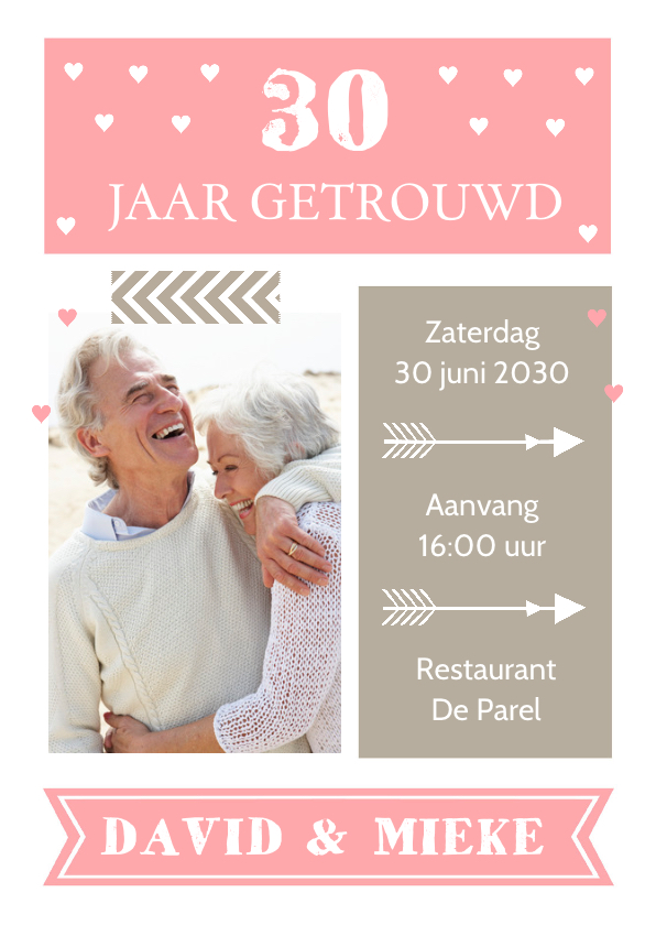 Jubileumkaart foto roze hartjes - Jubileumkaarten Jubileumkaarten - Jubileumkaart foto roze hartjes