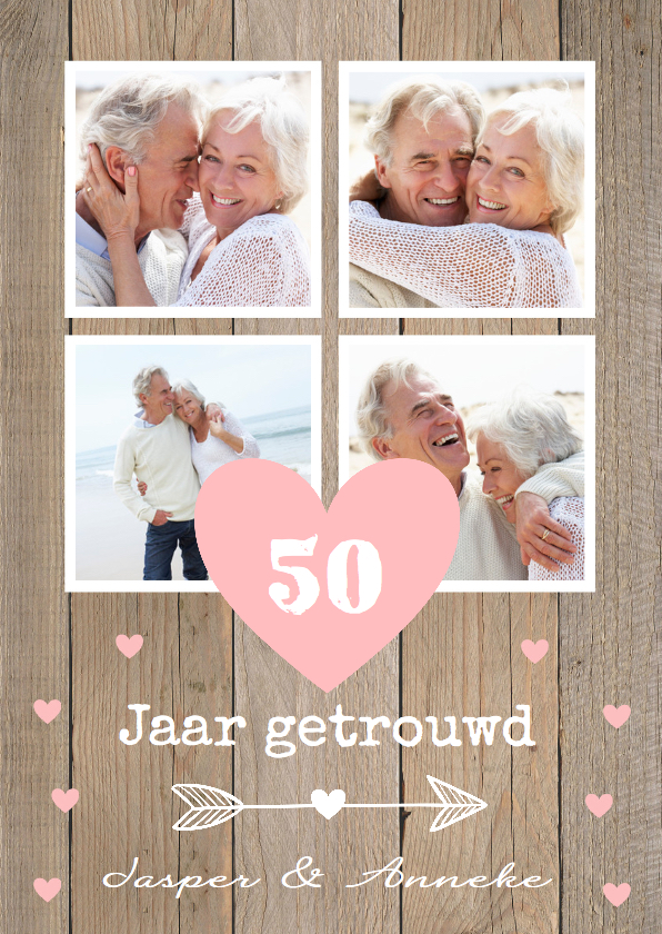 Jubileumkaart fotocollage houtlook - Jubileumkaarten Jubileumkaarten - Jubileumkaart fotocollage houtlook