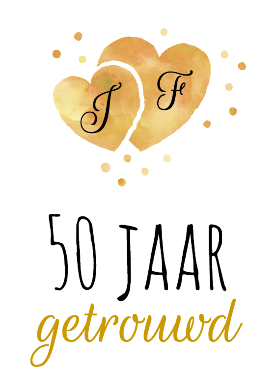 Jubileumkaart geelgouden hartjes - Jubileumkaarten Jubileumkaarten - Jubileumkaart geelgouden hartjes