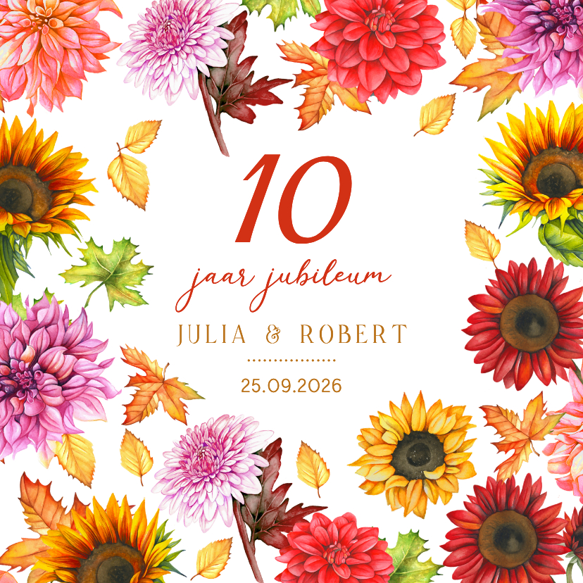 Jubileumkaart herfstbloemen - Jubileumkaarten Jubileumkaarten - Jubileumkaart herfstbloemen