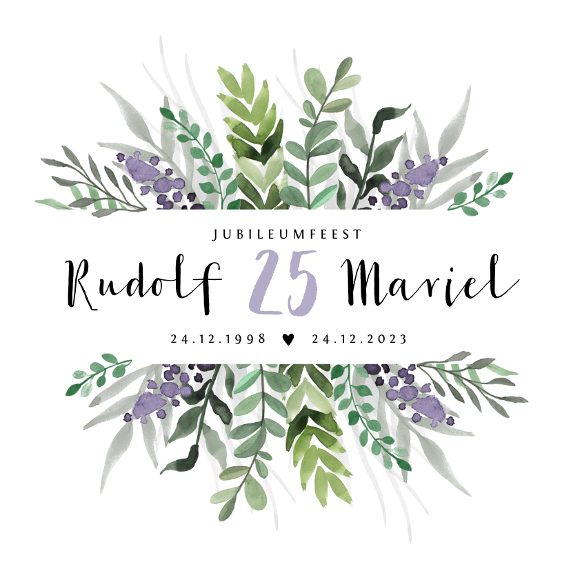 Jubileumkaart huwelijk stijlvol en klassiek met bloemen - Jubileumkaarten Jubileumkaarten - Jubileumkaart huwelijk stijlvol en klassiek met bloemen