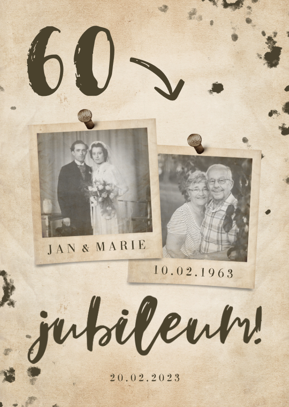 Jubileumkaart 'jubileum' vintage met getal en foto's - Jubileumkaarten Jubileumkaarten - Jubileumkaart 'jubileum' vintage met getal en foto's