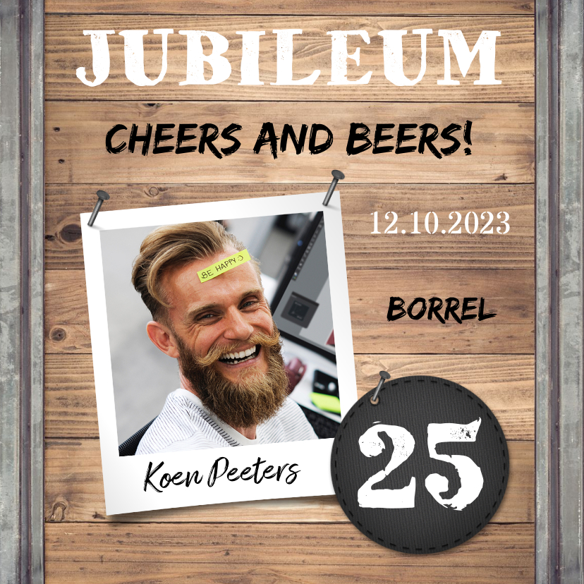 Jubileumkaart medewerker industrieel met foto en hout - Jubileumkaarten Jubileumkaarten - Jubileumkaart medewerker industrieel met foto en hout