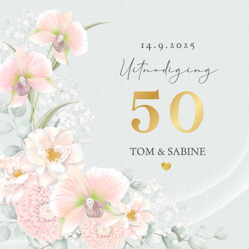 Jubileumkaarten - Jubileumkaart met bruidsbloemen in pastel