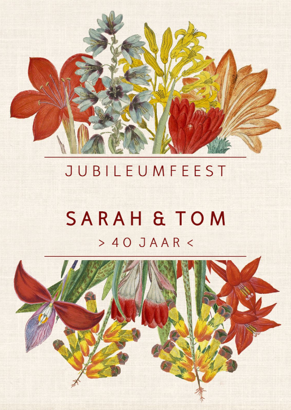 Jubileumkaart met kleurrijke vintage bloemen - Jubileumkaarten Jubileumkaarten - Jubileumkaart met kleurrijke vintage bloemen