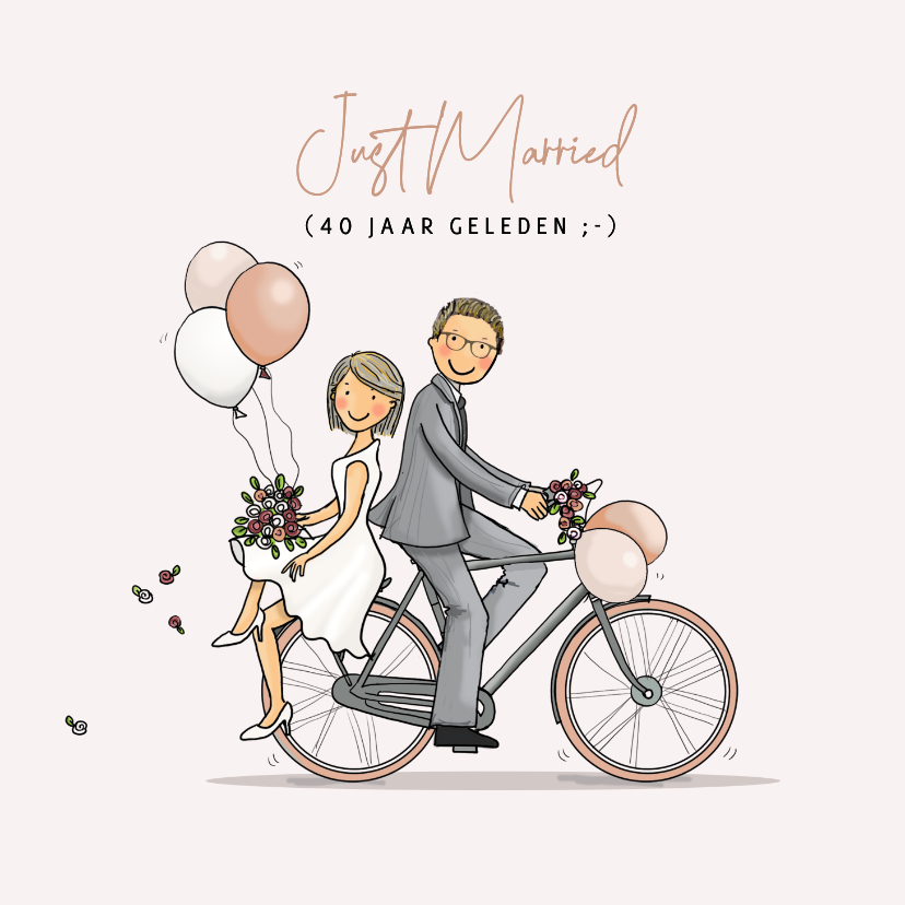 Jubileumkaarten - Jubileumkaart op fiets met ballonnen