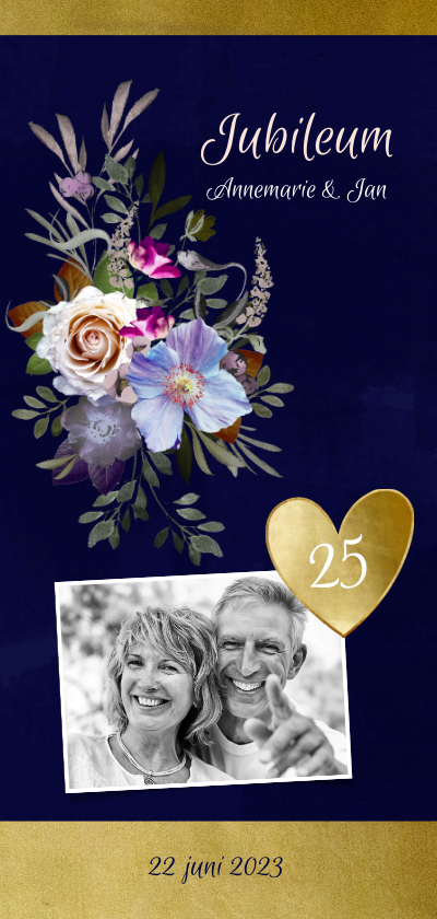Jubileumkaart oude meesters bloemen goud jaar aanpasbaar - Jubileumkaarten Jubileumkaarten - Jubileumkaart oude meesters bloemen goud jaar aanpasbaar