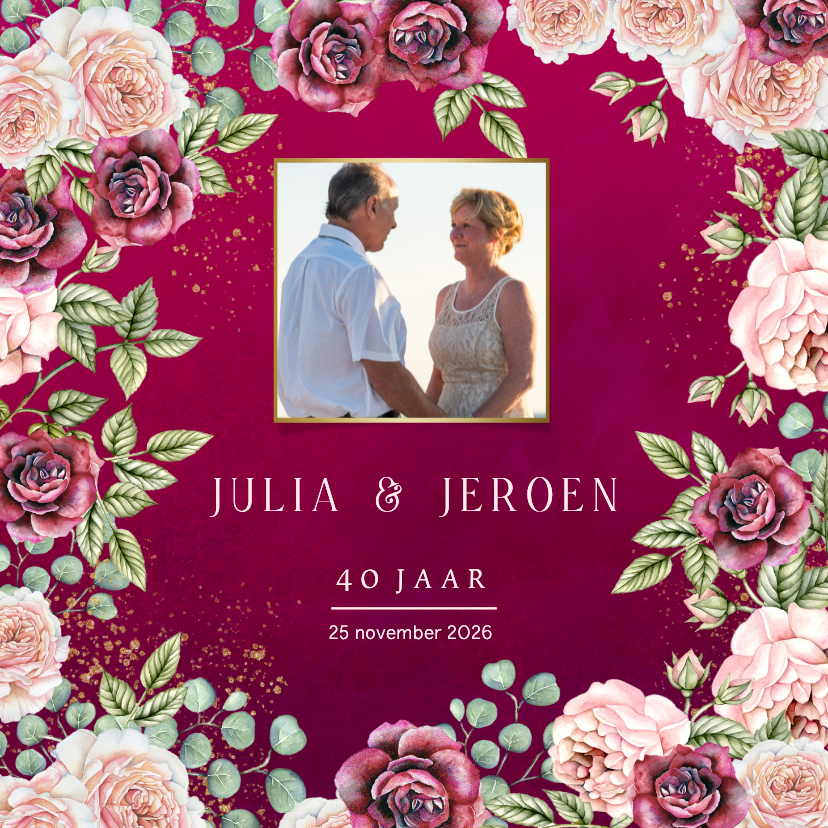 Jubileumkaarten - Jubileumkaart rozen bordeaux