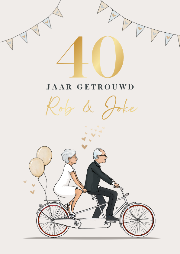 Jubileumkaart staand tandem met ouder echtpaar - Jubileumkaarten Jubileumkaarten - Jubileumkaart staand tandem met ouder echtpaar