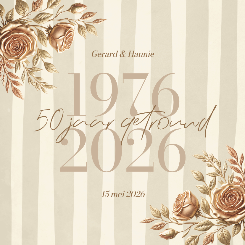 Jubileumkaart stijlvol jaartallen met bloemen en strepen - Jubileumkaarten Jubileumkaarten - Jubileumkaart stijlvol jaartallen met bloemen en strepen