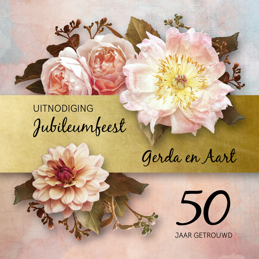 Uitnodiging jubileum stijlvolle bloemen oude meesters roze - Jubileumkaarten Jubileumkaarten - Uitnodiging jubileum stijlvolle bloemen oude meesters roze