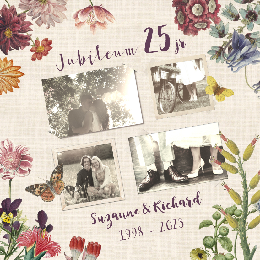 Jubileumkaart voor huwelijk met vintage bloemen - Jubileumkaarten Jubileumkaarten - Jubileumkaart voor huwelijk met vintage bloemen