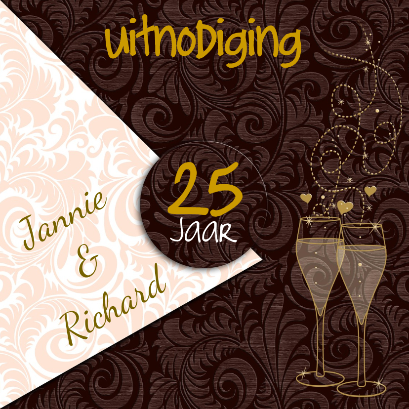 Leuke uitnodiging met goudkleurige teksten - Jubileumkaarten Jubileumkaarten - Leuke uitnodiging met goudkleurige teksten