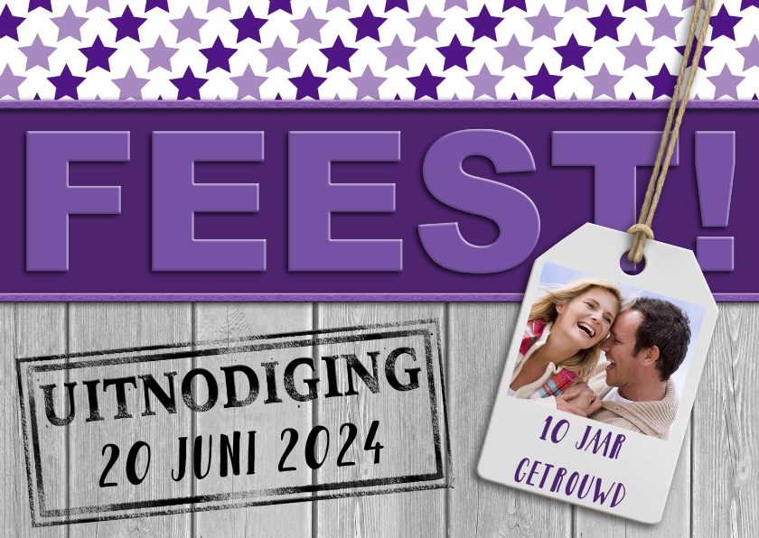 Leuke uitnodiging met sterren, FEEST en foto - Jubileumkaarten Jubileumkaarten - Leuke uitnodiging met sterren, FEEST en foto