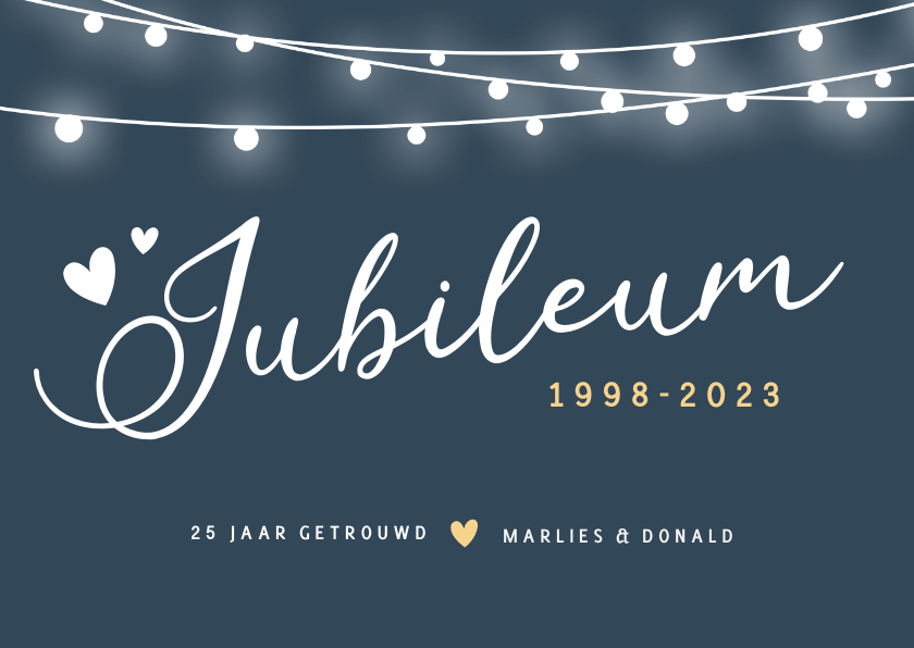 Jubileumkaarten - Moderne uitnodiging huwelijksjubileum met lampjes en jaartal