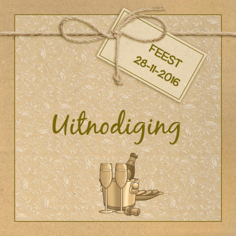 Mooie uitnodiging met label en drankje op karton-print - Jubileumkaarten Jubileumkaarten - Mooie uitnodiging met label en drankje op karton-print