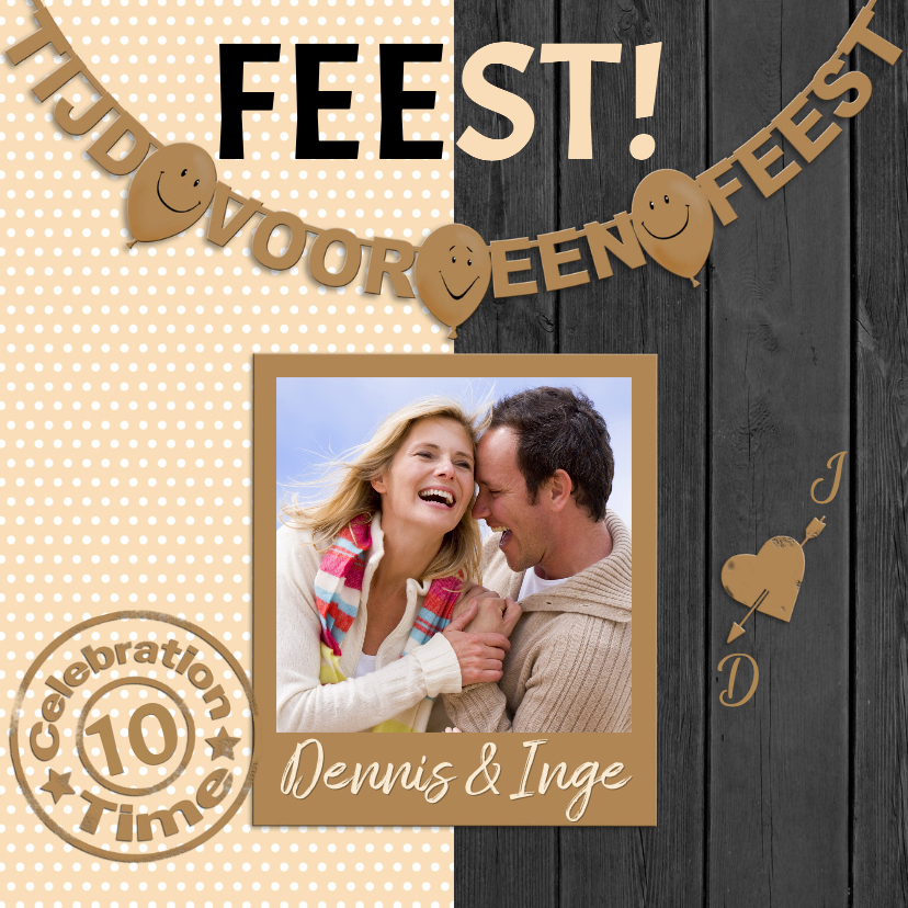 Mooie uitnodiging voor een FEEST! met stippen en zwart hout - Jubileumkaarten Jubileumkaarten - Mooie uitnodiging voor een FEEST! met stippen en zwart hout
