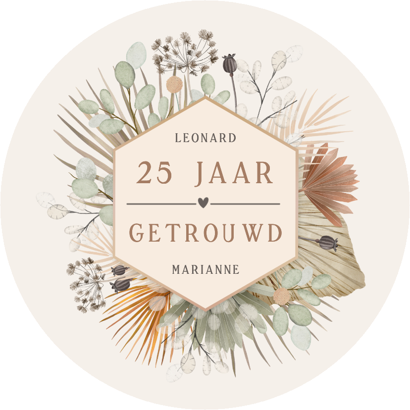 Jubileumkaarten - Ronde uitnodiging jubileumfeest droogbloemen 