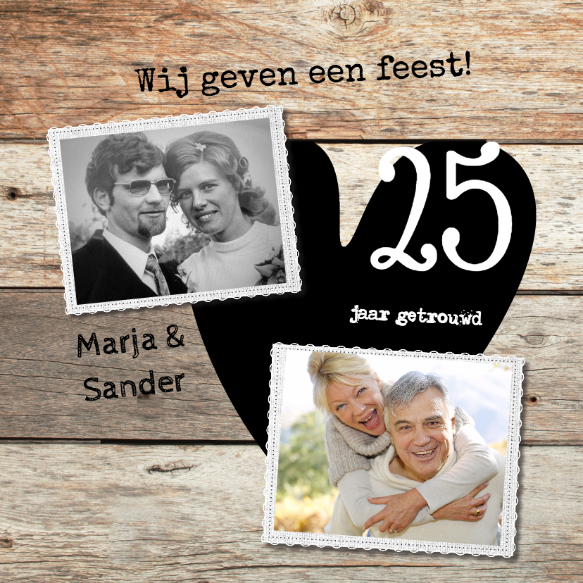 Stijlviolle 25 jaar foto huwelijksfeest hout - Jubileumkaarten Jubileumkaarten - Stijlviolle 25 jaar foto huwelijksfeest hout